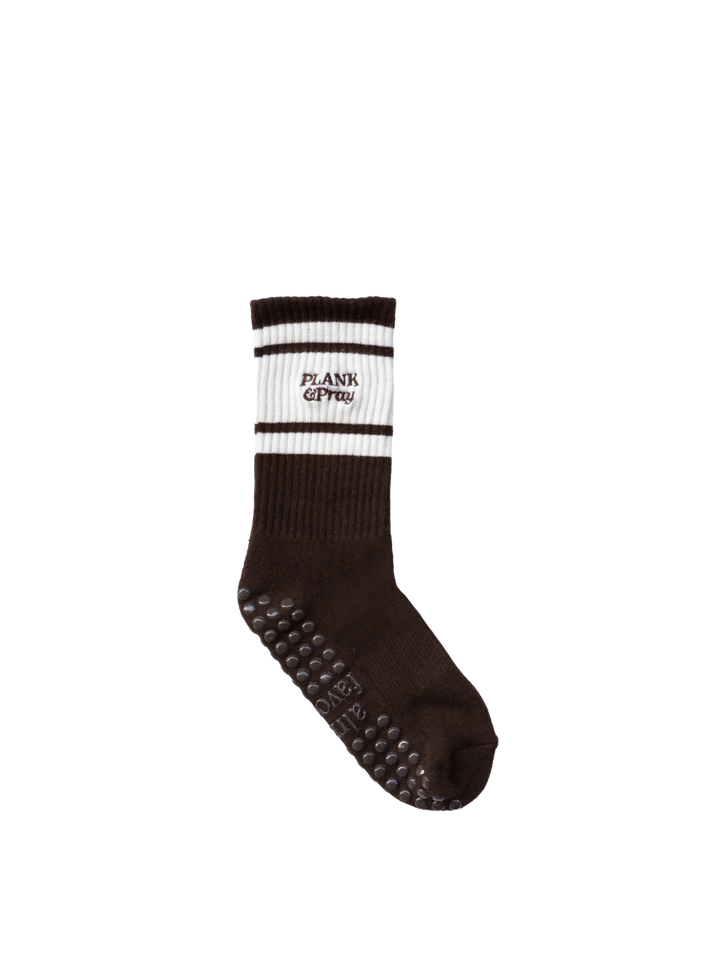 Plank & Pray grip socks in ivory with espresso