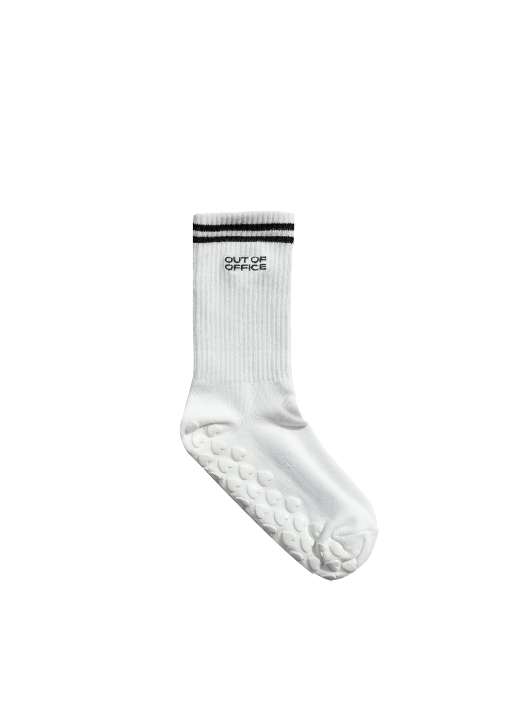 Out of Office grip socks in off white with black